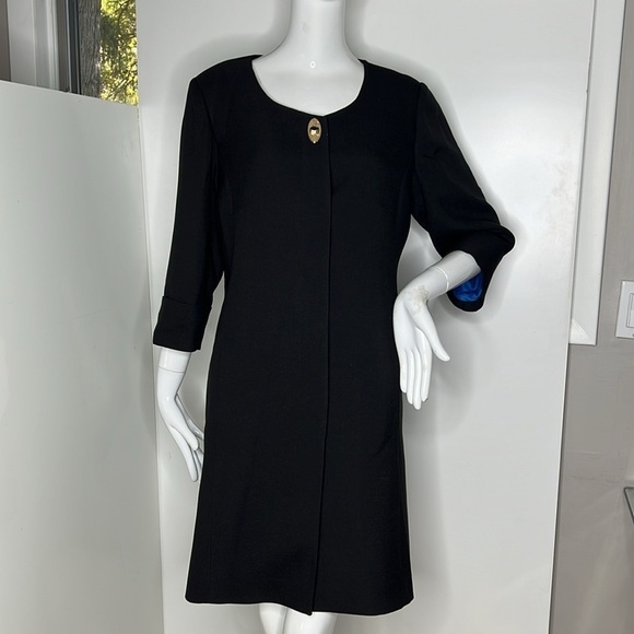 Bona Vita Sz 46 Black Blue Satin Lined 3/4 Sleeve Button Over Coat - Picture 2 of 10